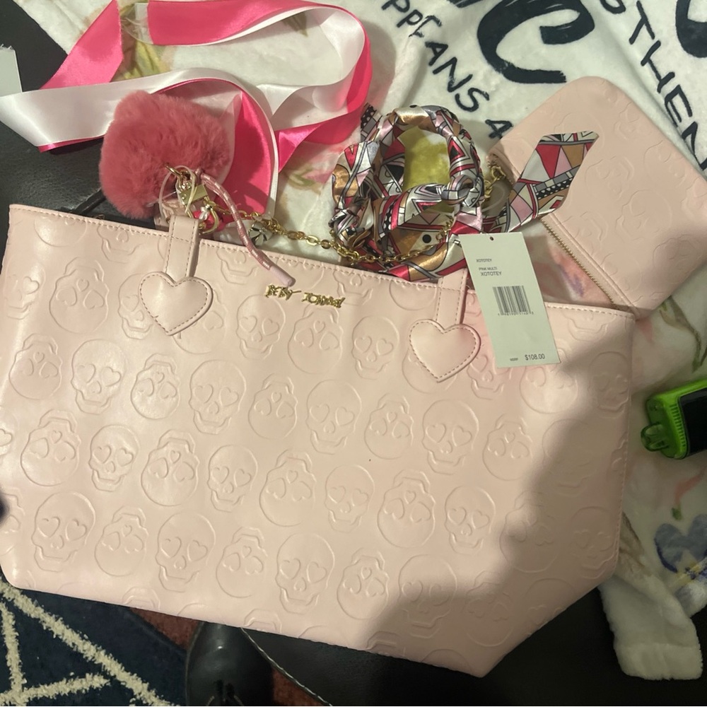 Betsey Johnson Light Pink Skull Embossed Tote